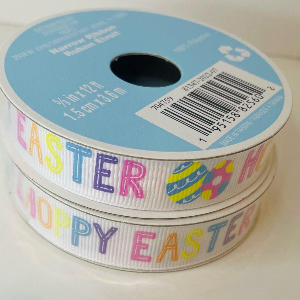 Colorful Easter Narrow Ribbon Set ,2 Rolls, Hoppy Easter design with Easter Eggs